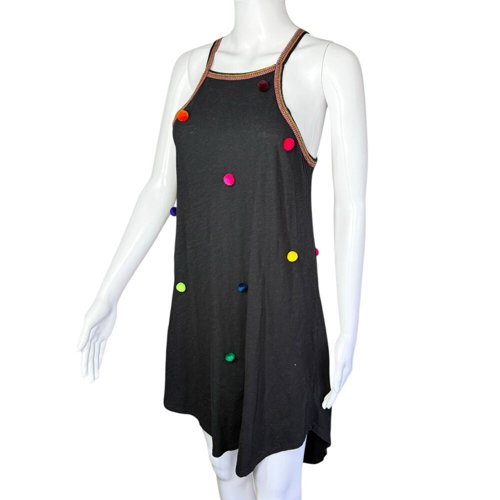 Pitusa Black mini wild teknicolour pom-pom dress/ swim coverup.